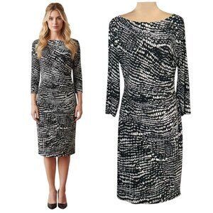 Lauren Ralph Lauren Knee Length Sheath Dress Sz.14 Black White Career Work Dress